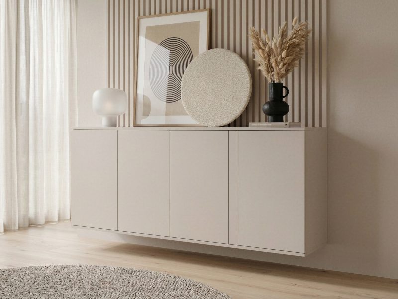 Kommode Galizia 168cm Kaschmir Matt hängend mit vier Türen