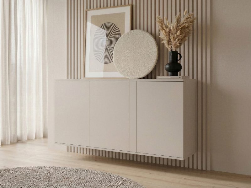 Kommode Galizia 128cm Kaschmir Matt hängend mit drei Türen