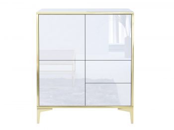 Frontalansicht der Kommode Monako mit drei Türen und zwei Schubladen auf weißem Hintergrund