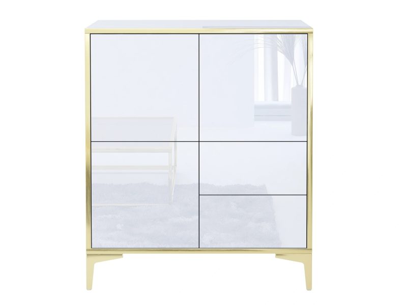 Frontalansicht der Kommode Monako mit drei Türen und zwei Schubladen auf weißem Hintergrund