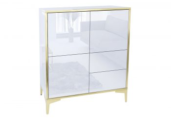 Perspektivansicht der Kommode Monako 80cm mit glänzender Front und goldfarbenem Rahmen