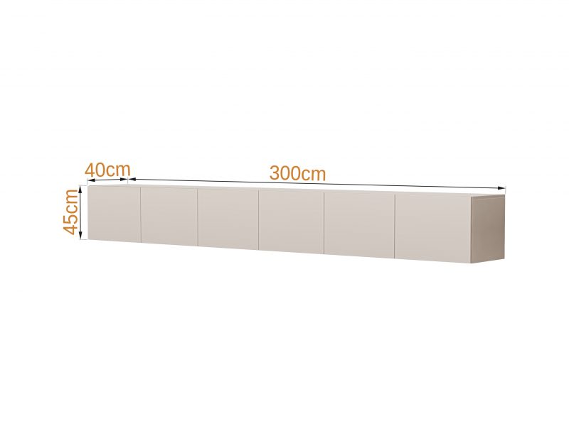 TV-Lowboard Sanremo 300cm Kaschmir Matt hängend mit sechs Türen