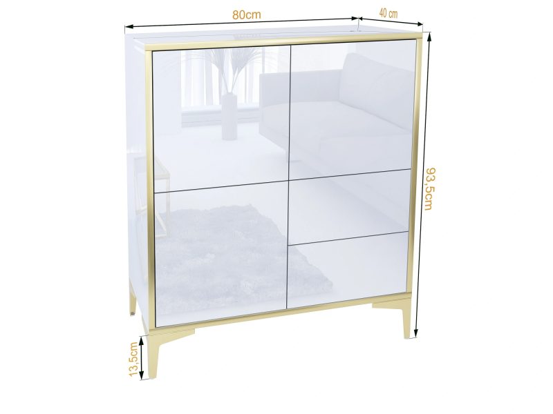 Kommode Monako mit Maßangaben: 80 cm breit, 93,5 cm hoch, 40 cm tief – perspektivisch dargestellt