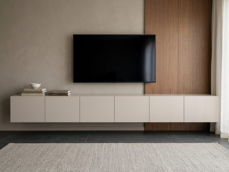 TV-Lowboard Sanremo 300cm Kaschmir Matt hängend mit sechs Türen
