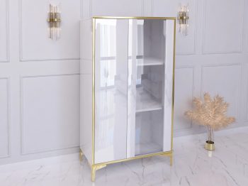 Seitenansicht der Vitrine Monako mit glänzender Oberfläche und goldenen Details
