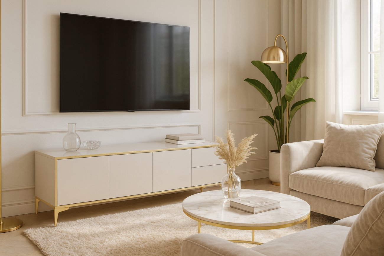 Modern Glam Wohnzimmer mit goldenen Akzenten