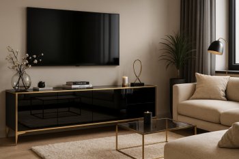 Edler Glamour-Look mit schwarzem High-Gloss Lowboard