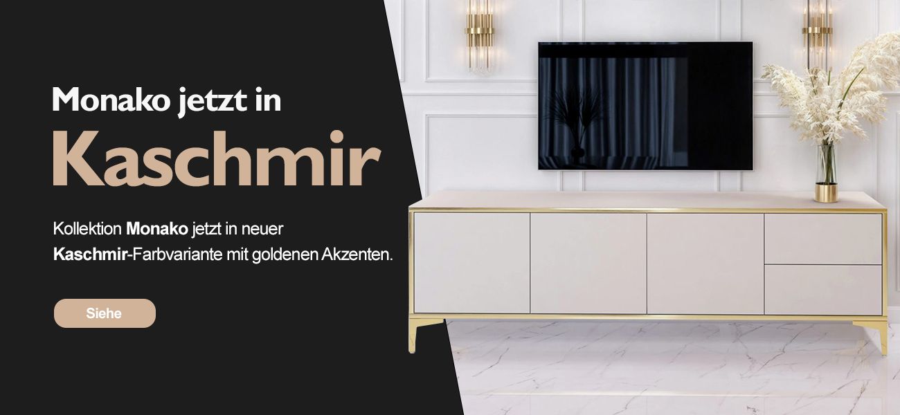 TV-Lowboard Monako in Kaschmir mit goldenen Akzenten – neue Farbvariante